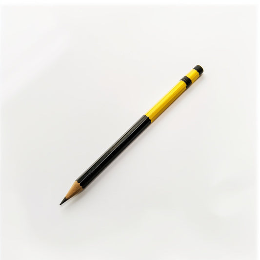 The Example product, a yellow and black wooden pencil with an eraser, rests diagonally on a clean white background.